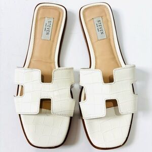 Steven New York harlien white crocodile embossed cutout slip on slide sandals 9M